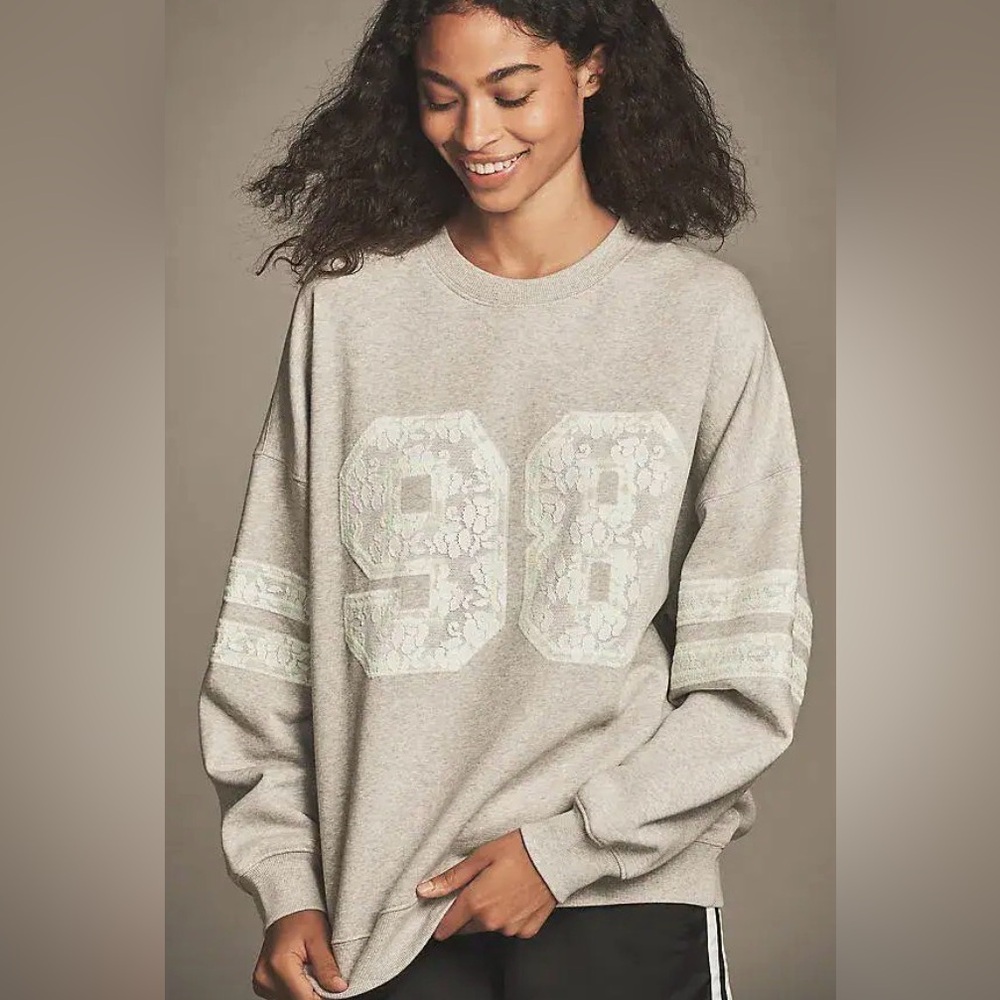 NWT L*Space x Anthropologie Legend Lace 98 Graphic Oversized Sweatshirt. Sz Med